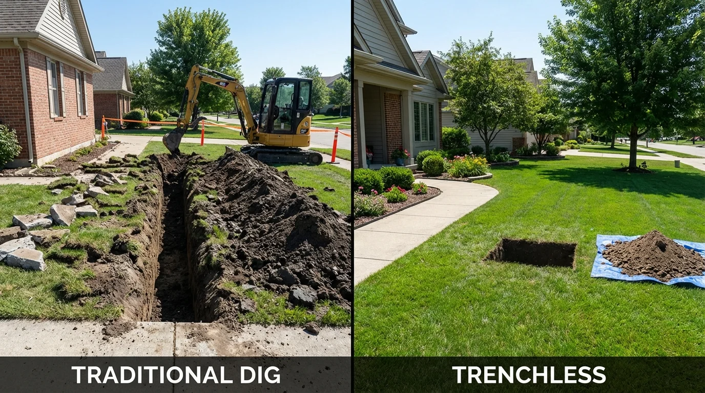 Trenchless sewer repair with minimal yard damage versus traditional excavation in Turtle Lake, WI